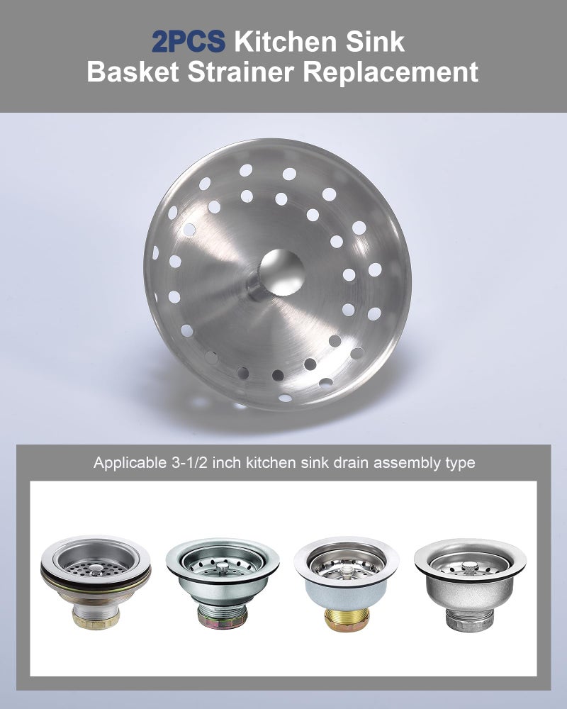 KONE 2PCS Kitchen Sink Basket Strainer Replacement for 3-1/2 Inch Standard Drains Brushed Stainless Steel Body Metal Center Knob with Rubber Stopper - Image 4